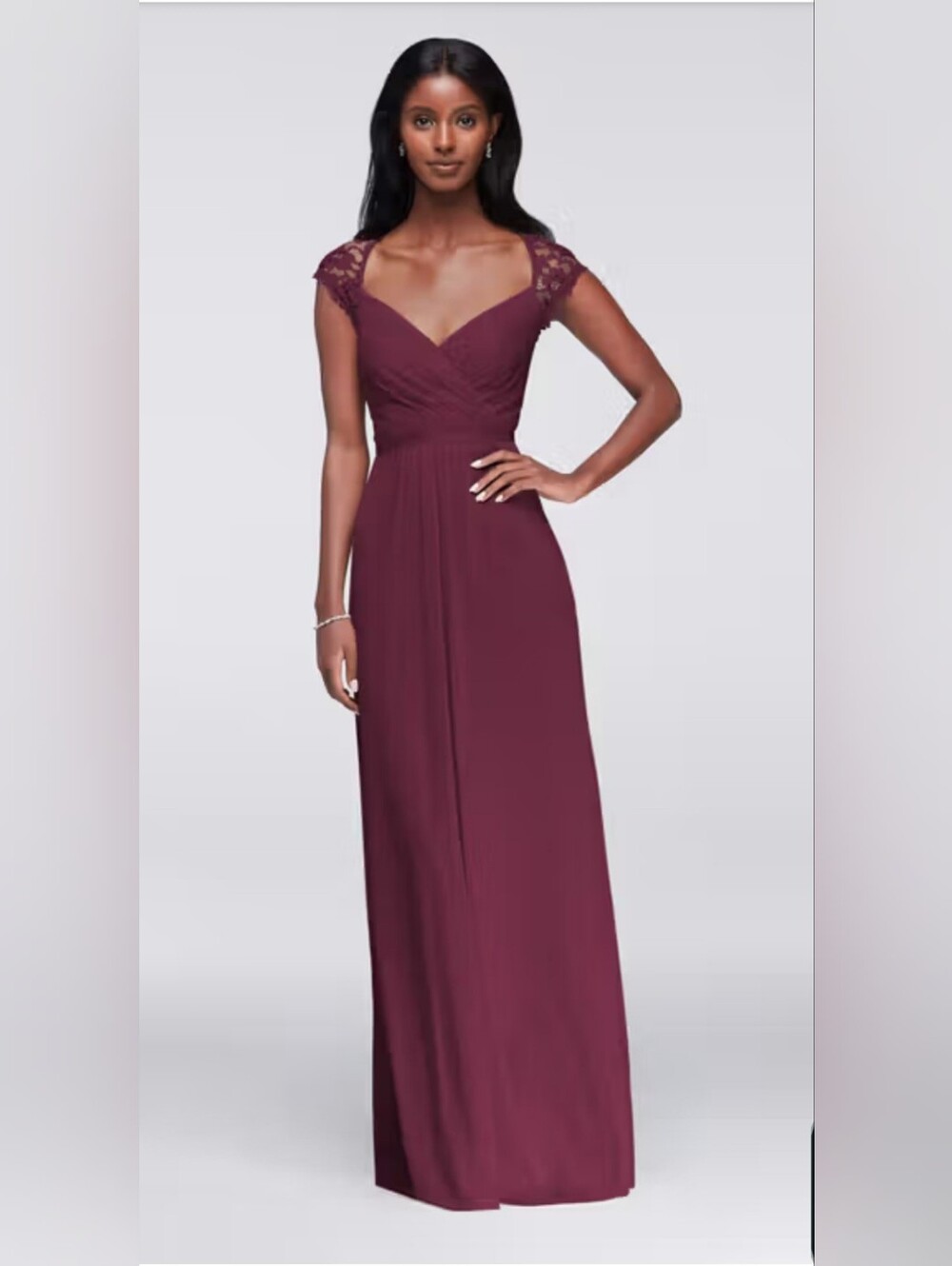 david's bridal burgundy dress | Dresses | Davids Bridal Lace Cap Sleeve Chiffon Bridesmaid Size 4 SLOW Brown Satin Dress - Color:Caramel